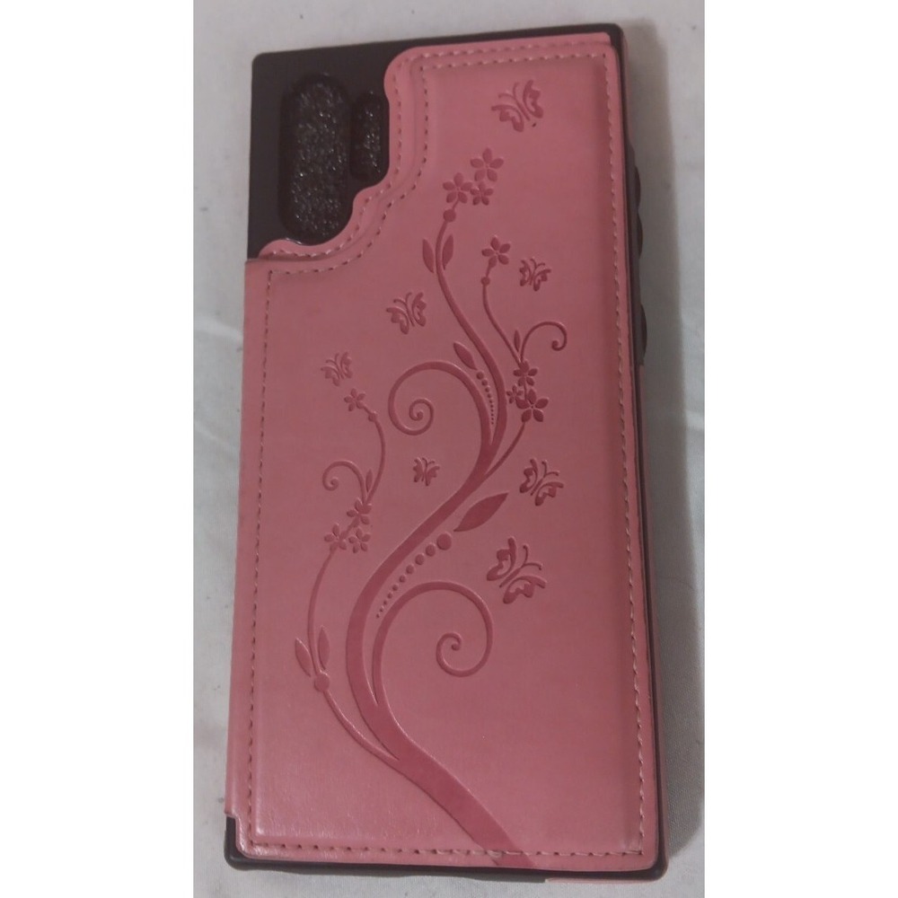 Wallet Phone Case For Samsung Galaxy Note10+‎ Pink Leather Butterfly Floral READ